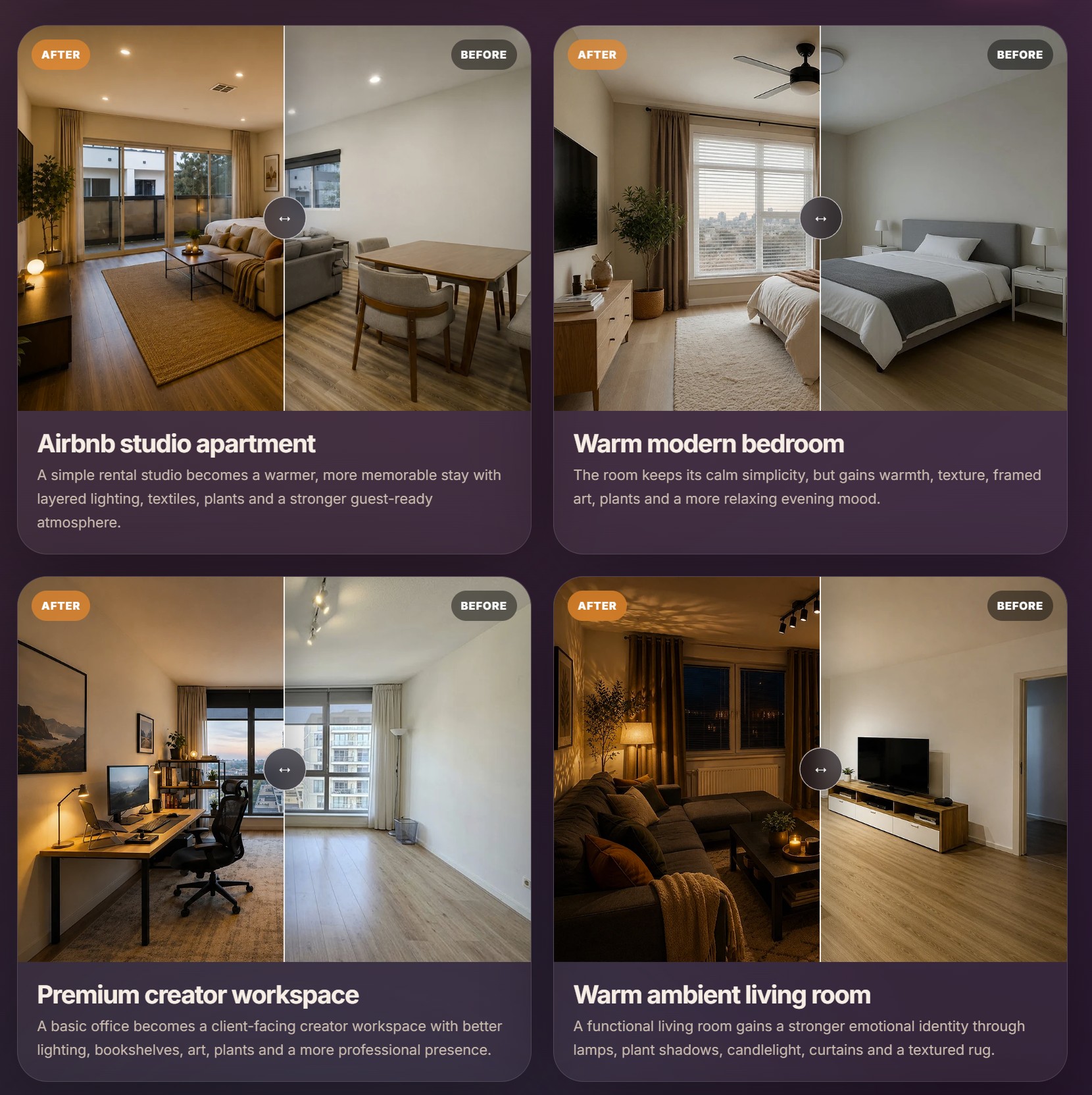 Before and after interior mood concept examples from Intensify Mood