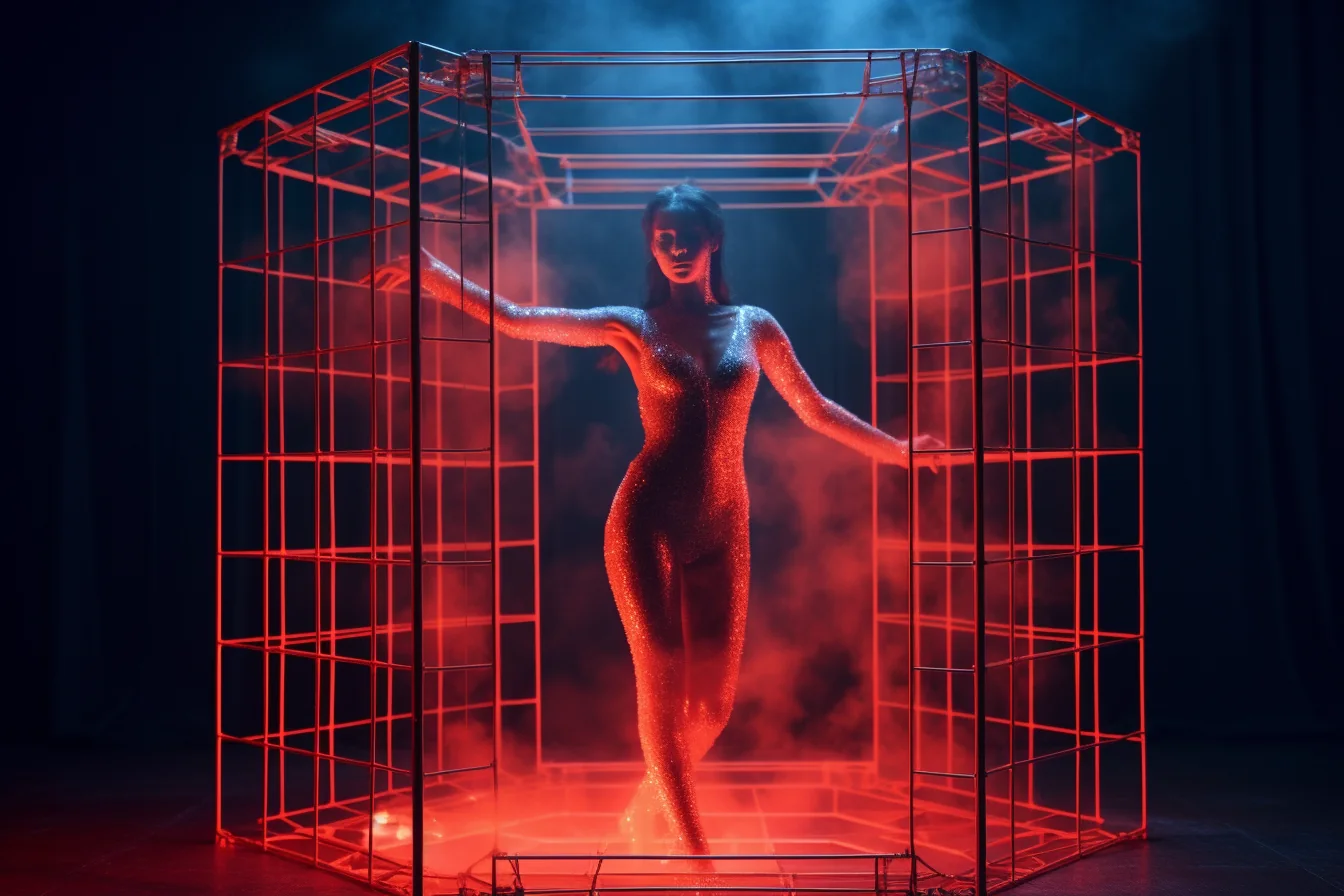 Red illuminated futuristic stage costume concept