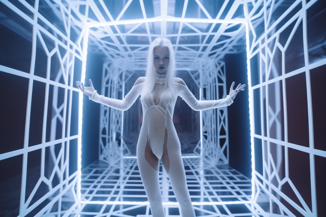 White Framework futuristic performance costume concept