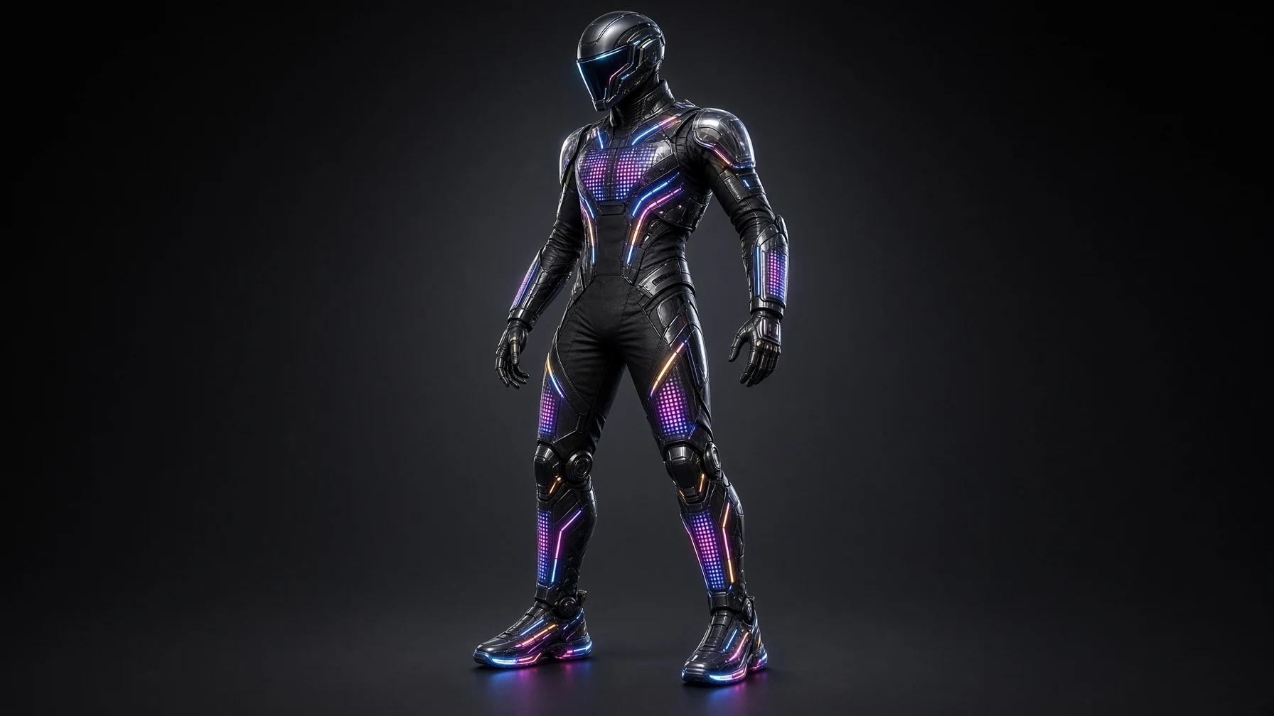 Male full-body armored LED costume design concept